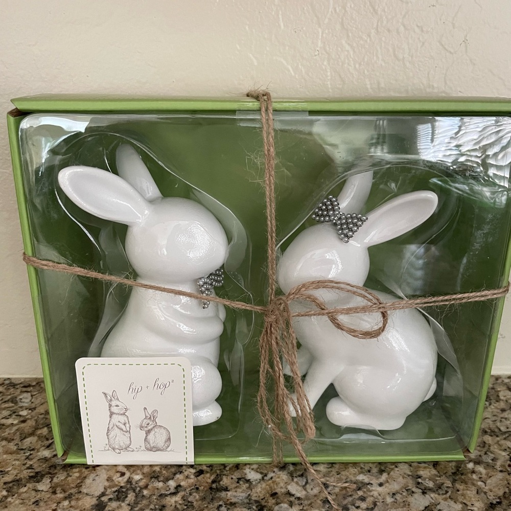 White Ceramic Bunny Figurines Set